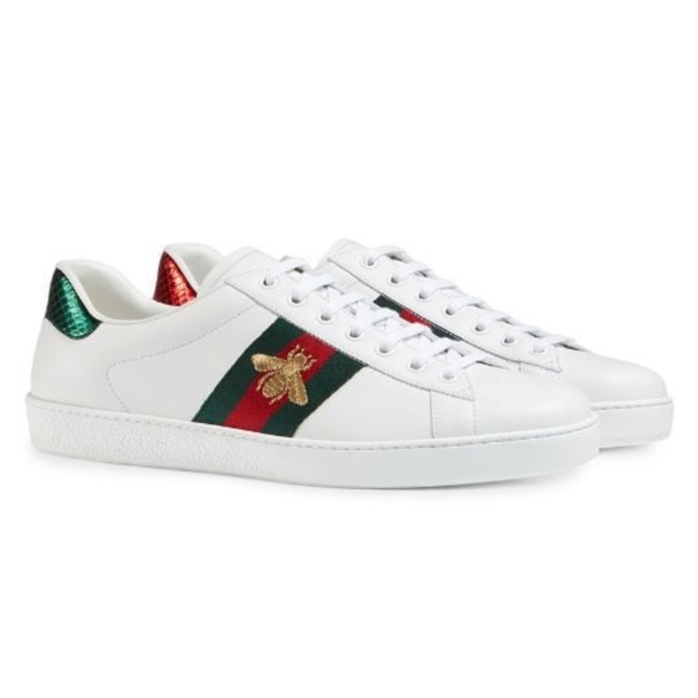 Men’s Gucci Ace Bee Luxury 429446 Classic White Sneakers US 7 8